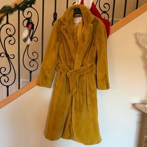 Hutch Mustard Faux Fur Trench Coat